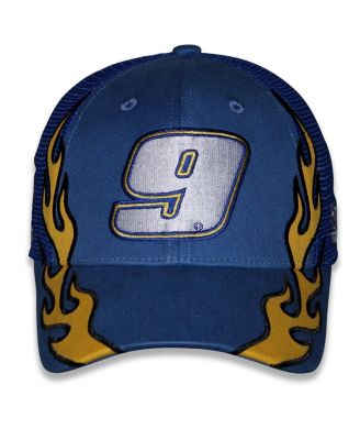 Спортивная мужская и женская синяя шляпа дальнобойщика Chase Elliott NAPA Flame с регулируемой посадкой, украшенная клетчатым флагом.