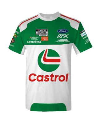 Спортивная мужская зеленая футболка Brad Keselowski Castrol Uniform с клетчатым флагом