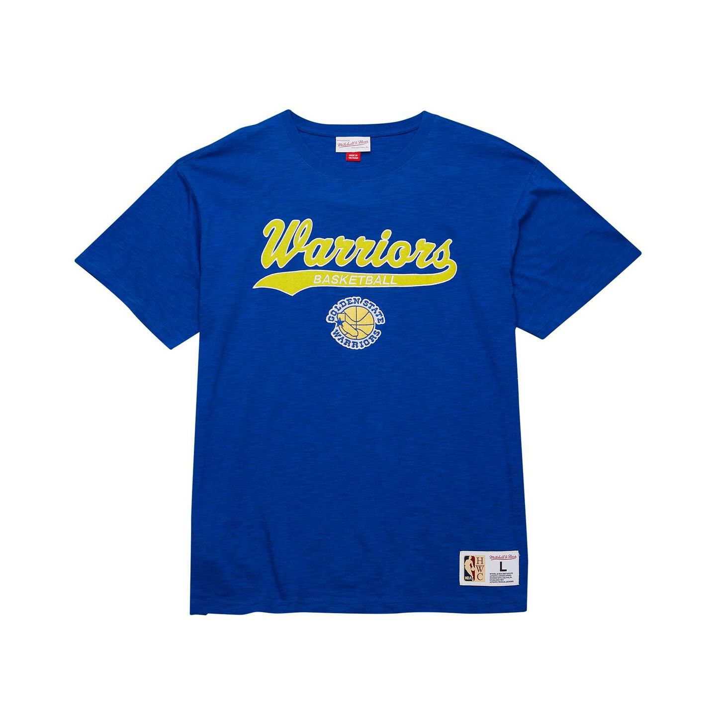 Мужская футболка Mitchell & Ness Royal Golden State Warriors Hardwood Classics Felt applique Slub — фото 2