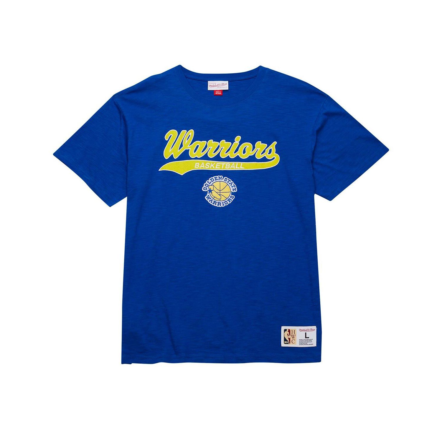 Men's Royal Golden State Warriors Hardwood Classics Felt applique Slub T-Shirt