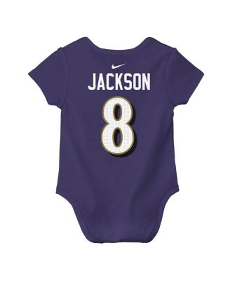 Baby Boys and Girls Lamar Jackson Purple Baltimore Ravens Player Name Number Bodysuit