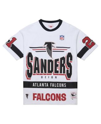Мужская футболка Mitchell & Ness с винтажным логотипом Deion Sanders White Atlanta Falcons с названием и номером команды Origins