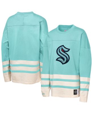 Mitchell & Ness - Big Boys and Girls Light Blue Seattle Kraken Chainstitch Heavyweight Long Sleeve Top