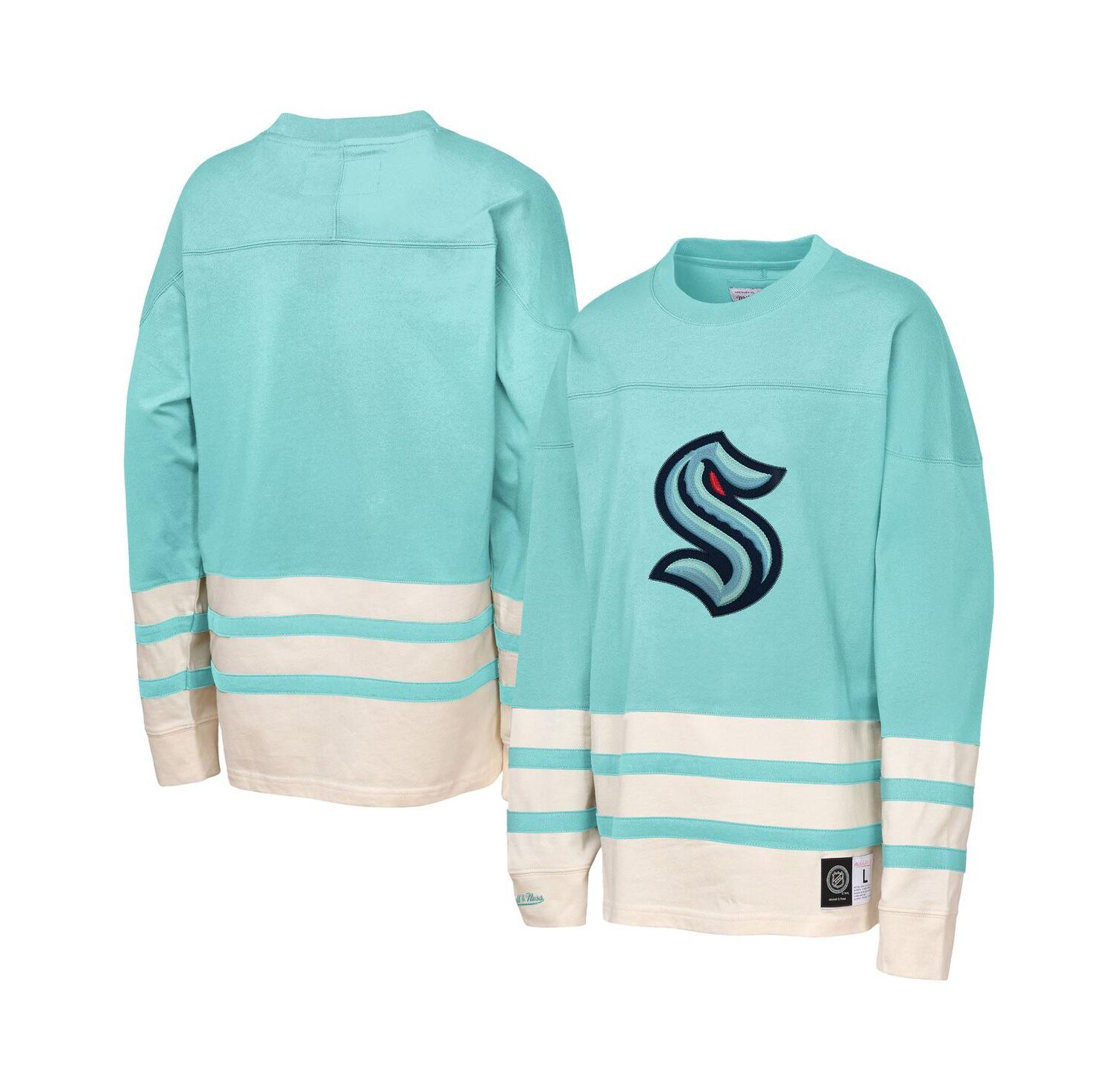 Big Boys and Girls Light Blue Seattle Kraken Chainstitch Heavyweight Long Sleeve Top