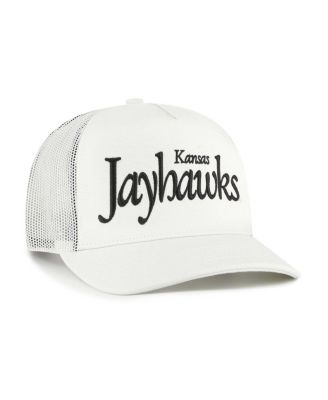 Брендовая мужская и женская кремовая шляпа Kansas Jayhawks 47-го года выпуска с надписью Foundation Script и регулируемой шляпой дальнобойщика
