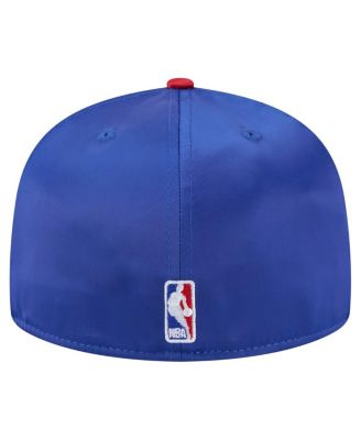 Men's Royal/Red Philadelphia 76ers Throwback Satin Vintage Pin Two-Tone 59FIFTY Fitted Hat