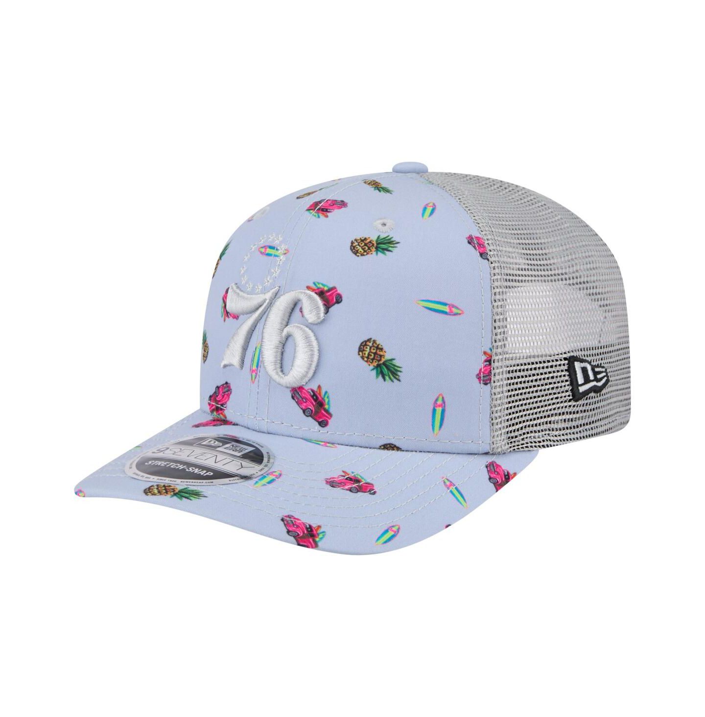 Мужской головной убор New Era Light Blue/Gray Philadelphia 76ers Adventure Aloha Pattern 9SEVENTY Stretch-Snap Hat — фото 1