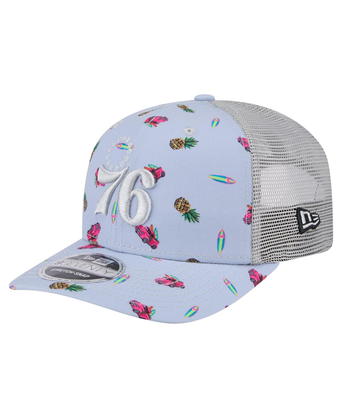 Men's Light Blue/Gray Philadelphia 76ers Adventure Aloha Pattern 9SEVENTY Stretch-Snap Hat - Light Blue, Gray
