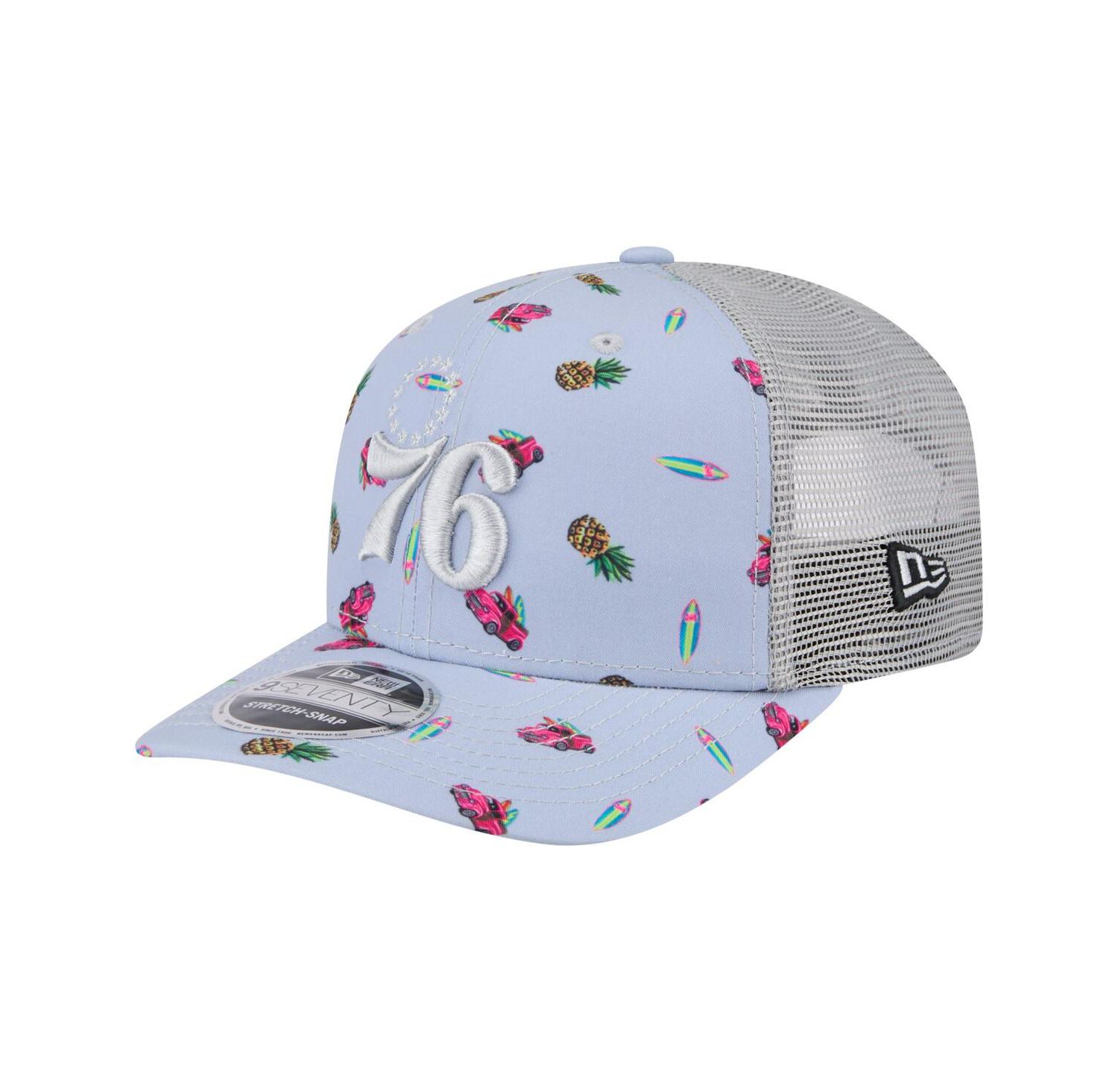 Men's Light Blue/Gray Philadelphia 76ers Adventure Aloha Pattern 9SEVENTY Stretch-Snap Hat