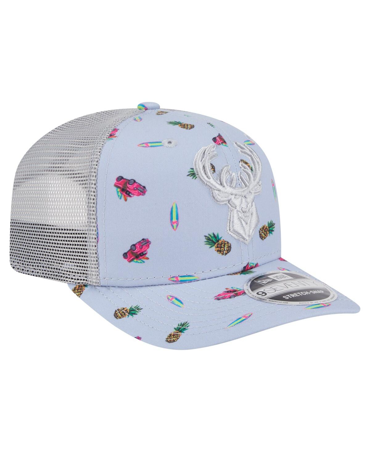 New Era Men's Light Blue/gray Milwaukee Bucks Adventure Aloha Pattern 9seventy Stretch-snap Hat