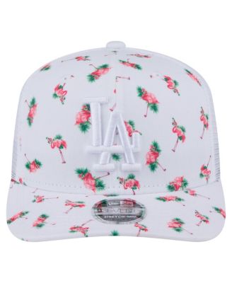 Мужская белая шляпа с сетчатой спинкой Los Angeles Dodgers Flamingo Mesh Back 9SEVENTY от New Era с эластичной застежкой