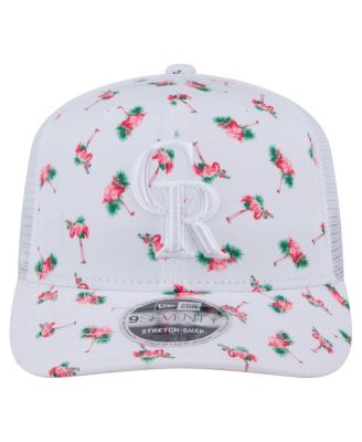 Мужская белая шляпа с сеткой Colorado Rockies Flamingo с сетчатой спинкой New Era 9SEVENTY с эластичной застежкой