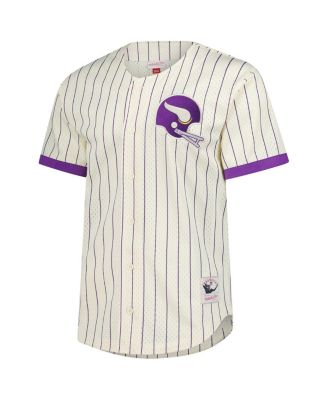 Мужская кремовая футболка с винтажным логотипом Minnesota Vikings Final Seconds от Mitchell & Ness из сетчатой ткани на пуговицах