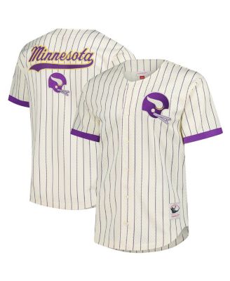 Men's Cream Minnesota Vikings Vintage Logo Final Seconds Full-Button Mesh T-Shirt