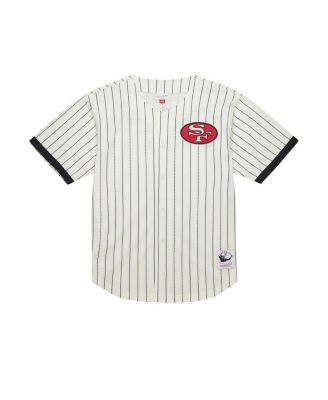 Мужская кремовая рубашка Mitchell & Ness San Francisco 49ers Final Seconds с винтажным логотипом и сеткой на пуговицах