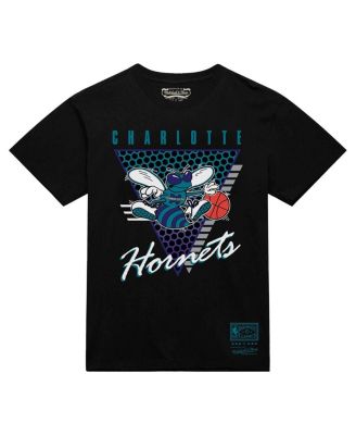 Мужская черная футболка Charlotte Hornets из мировой коллекции Mitchell & Ness с тремя логотипами