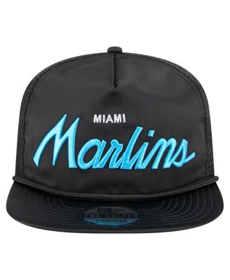 Мужская черная кепка для гольфа Miami Marlins в стиле ретро с атласной надписью New Era, регулируемая по размеру
