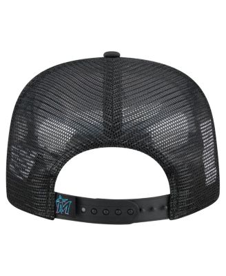 Men's Black Miami Marlins Retro Satin Script Golfer Adjustable Hat