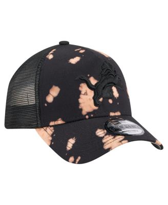 Men's Black Detroit Lions Bleached A-Frame 9FORTY Trucker Adjustable Hat