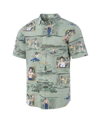 Рейн Спунер мужская Брюс Ли зеленый голливудских икон маленький дракон скроенная рубашка на пуговицах