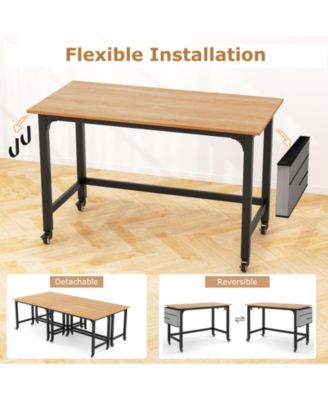 48 Inch Rolling Computer Desk with Metal Frame for Home Office