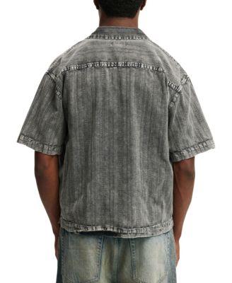 Мужская выстиранная рубашка с коротким рукавом из ХЛОПКА В обтяжку