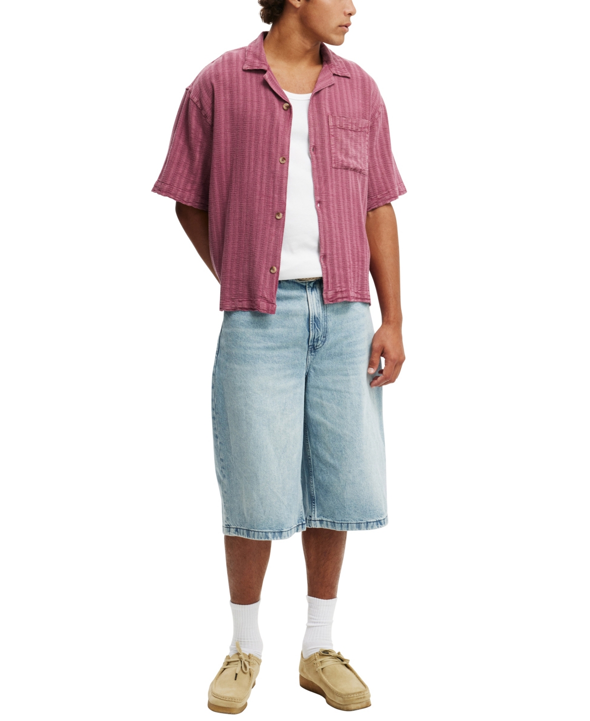 COTTON ON MEN'S WASHED BOX FIT SHORT SLEEVE SHIRT 