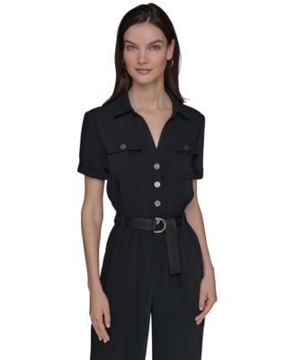 Womens Button Down Belted Jumpsuit 0 14p