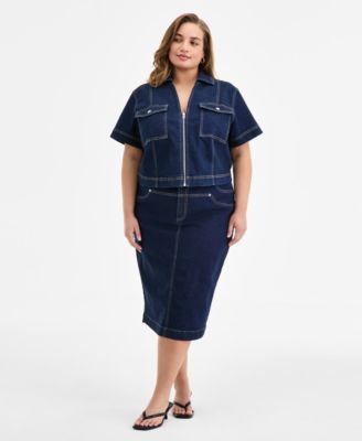 売れ筋商品|||バースリー カットソー トップス レディース Trendy Plus Size Seamed Denim Zip-Front Top, Exclusively at Macy's Midnight Wash Bar III Trendy Plus Size Seamed Denim Zip-Front Top