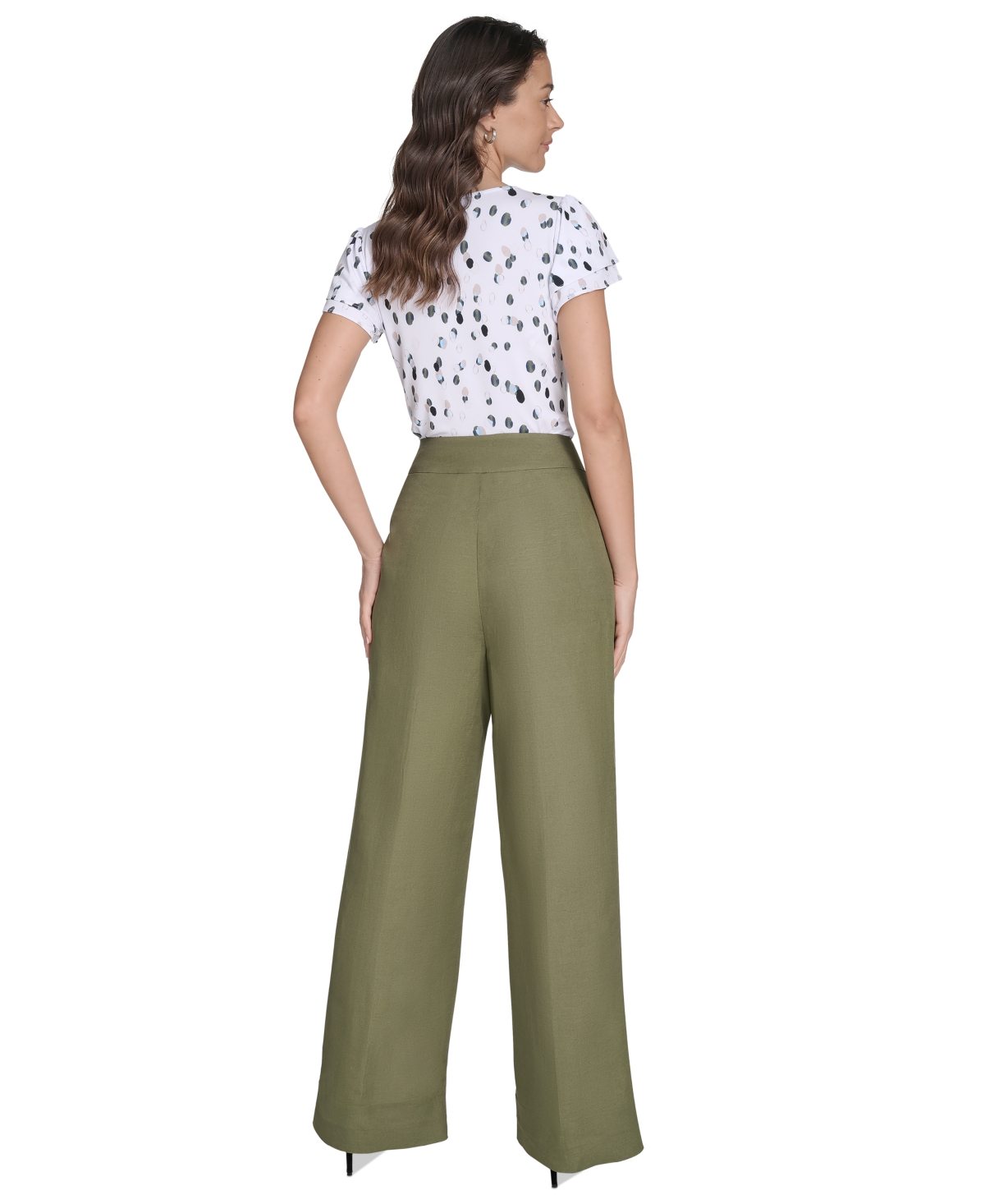 Calvin Klein Petite High-rise Wide-leg Pants In Green