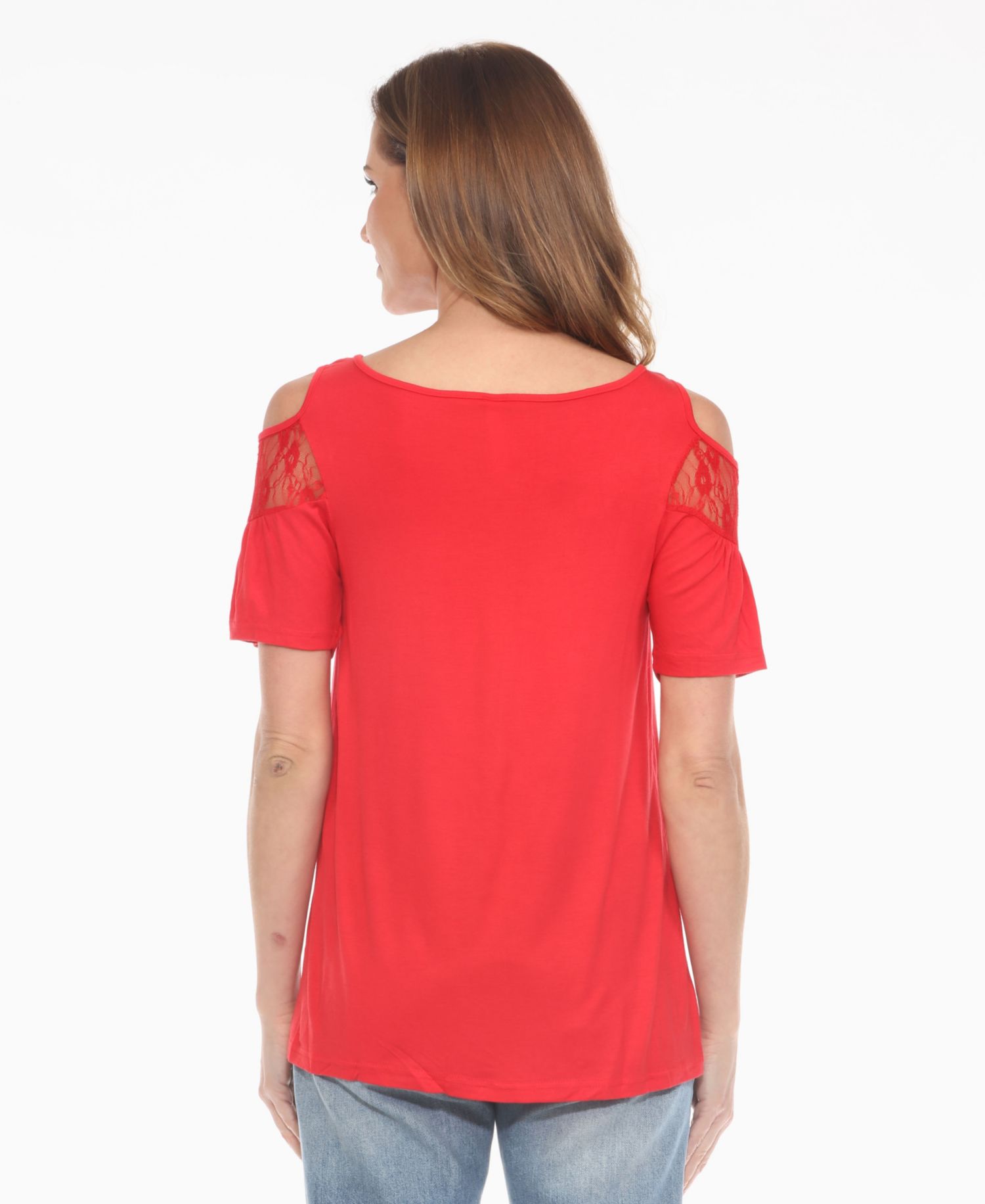 Plus Size Cold Shoulder Lace Trim Knit Top