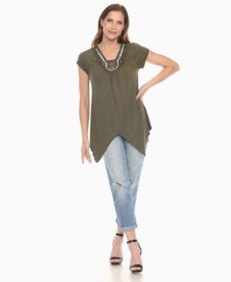 Women's Beaded Angled Hem Knit Top