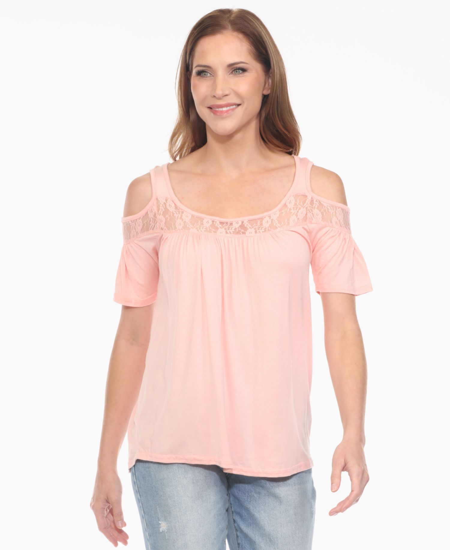 Plus Size Cold Shoulder Lace Trim Knit Top