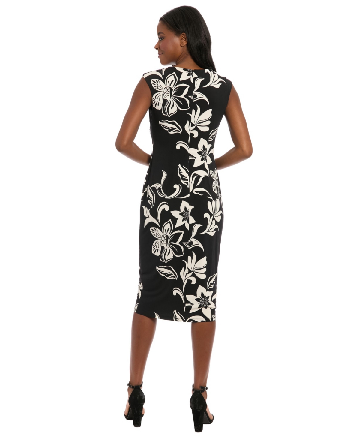 London Times Floral Sleeveless Midi Sheath Dress