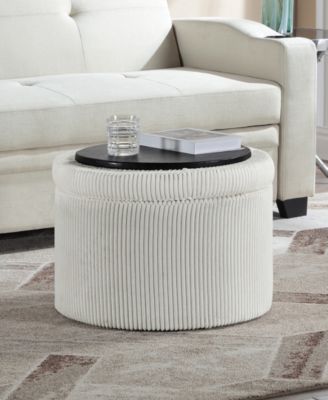 22" Designs4Comfort Round Corduroy Shoe Storage Ottoman with Reversible Tray Lid