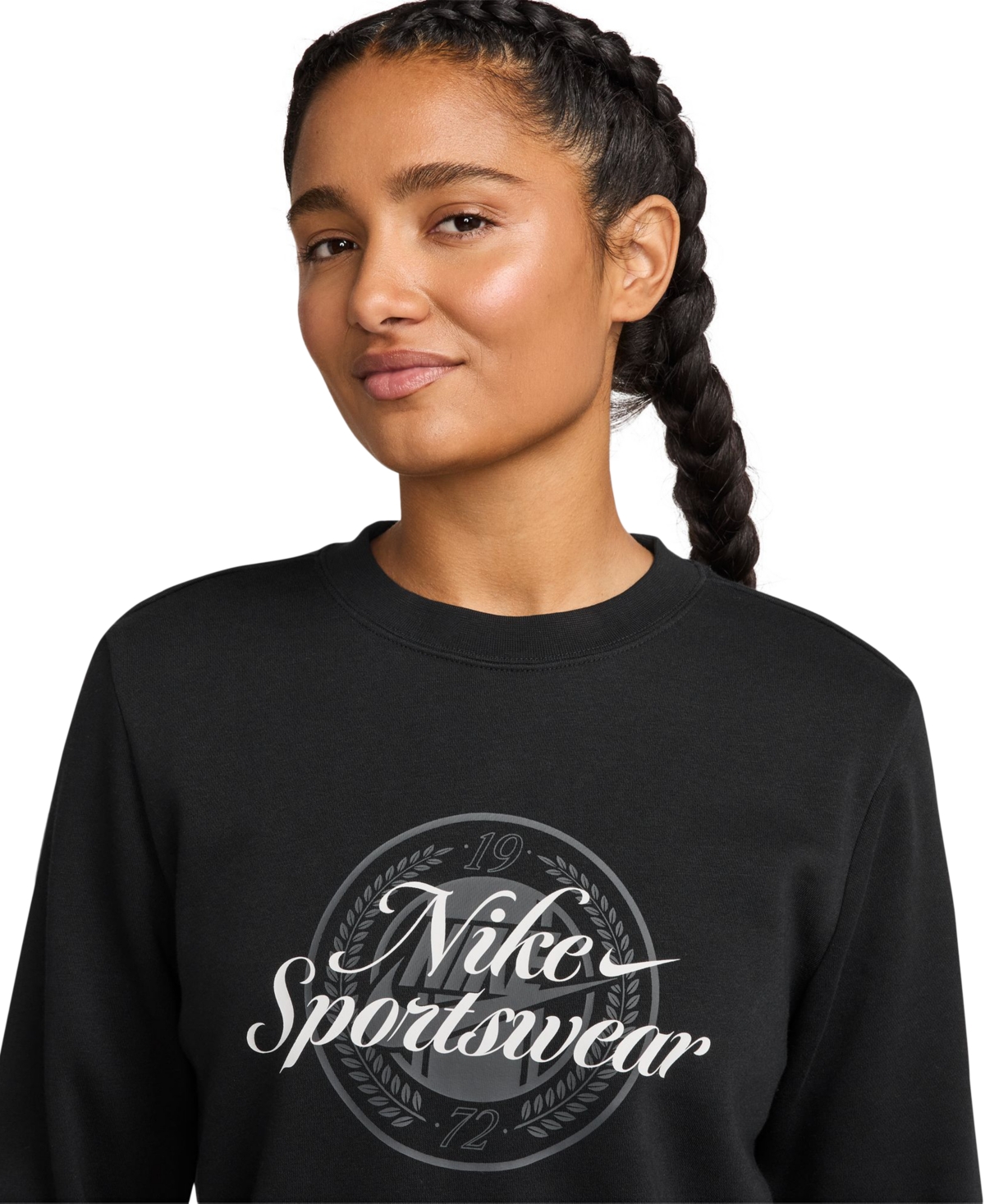 Nike Sportswear Women's Club Fleece Graphic Crewneck Sweatshirt In Black