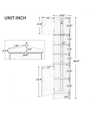 CASAINC 66.9"H Tall P2-Grade MDF 2 Doors, Adjustable Shelves, Multi-Functional Storage Corner Cabinet