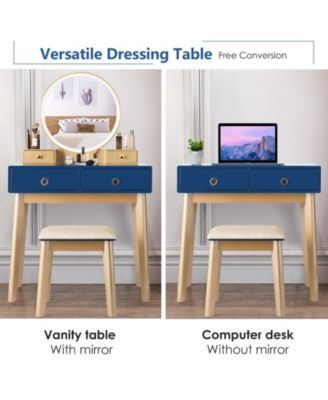 Makeup Vanity Table Set with Touch Screen Dimming Mirror and 3 Color Lighting Modes