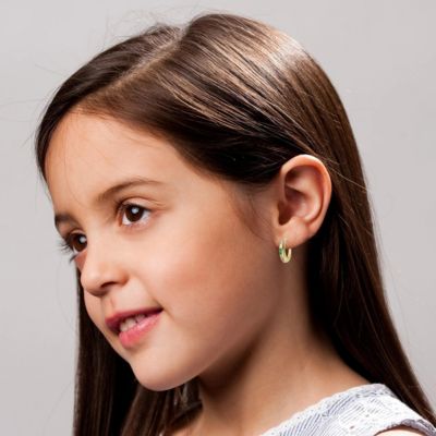 Kids 14K Gold Plated with Colored Cubic zirconia Hoop Earrings