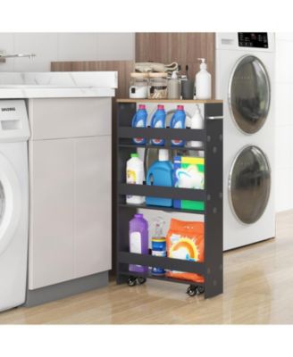  19" Engineered wood 4 Tiers, Locking Wheels, Handle/Towel Rack, Slim Design Rolling Storage Cart