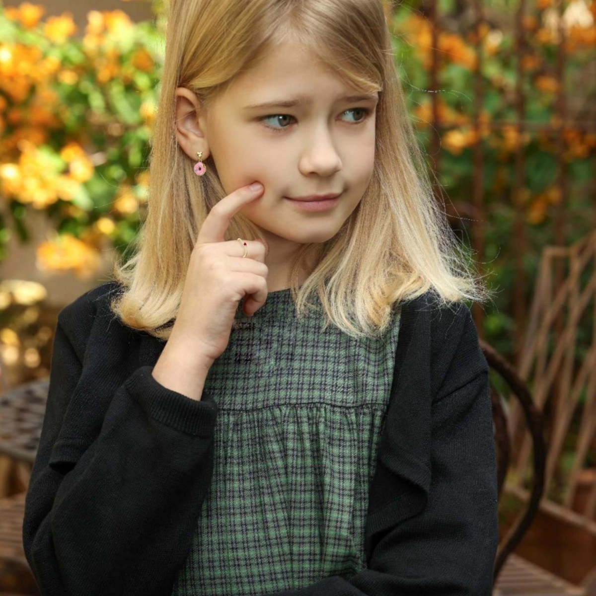 14K Gold Plated with Heart and Pink Donut Charm Earrings