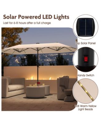 13 FT Large Patio Umbrella with LED Solar Lights and Crank Handle