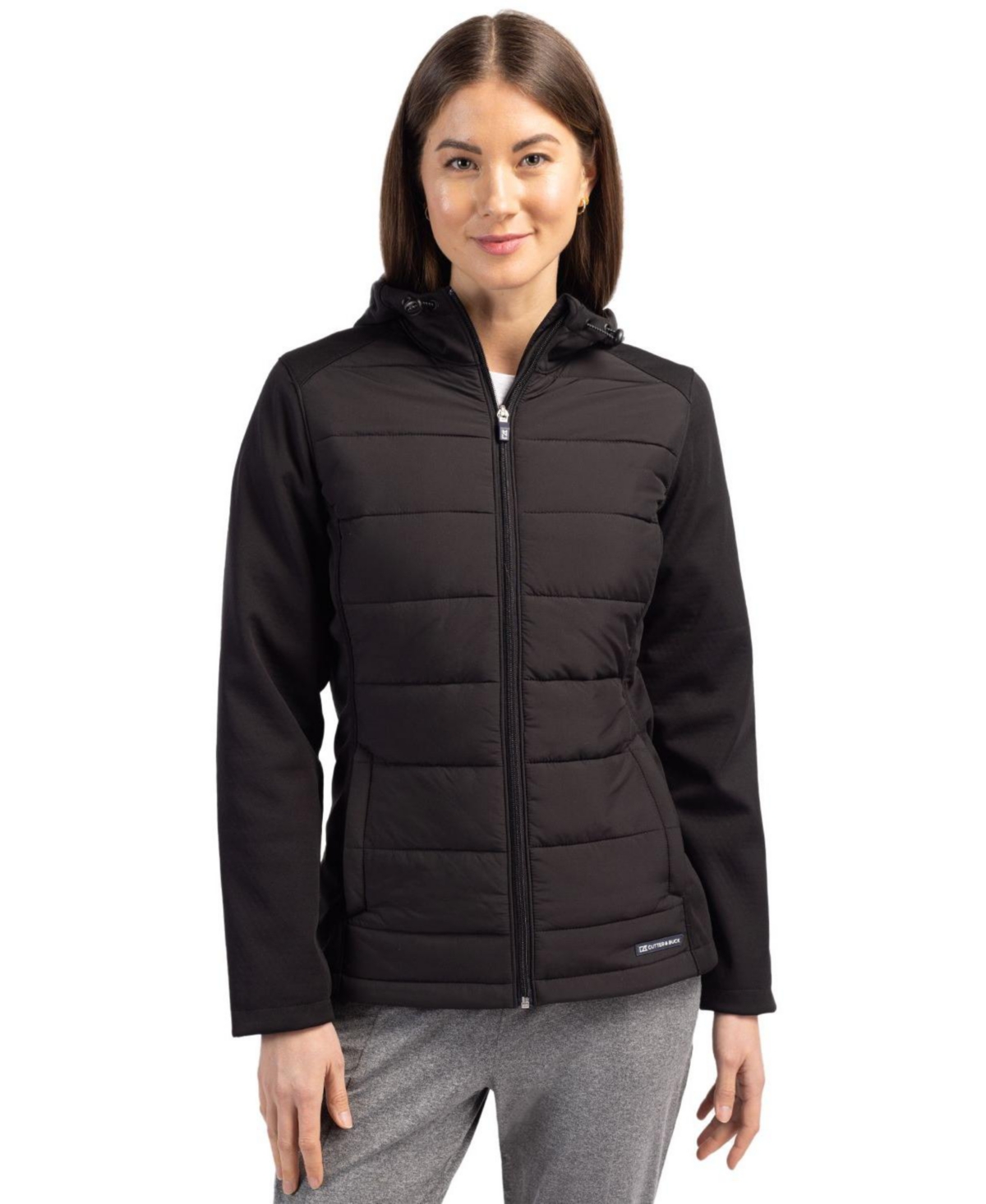 Women's Evoke Hybrid Softshell Recycled Full Zip Hooded Jacket - Black