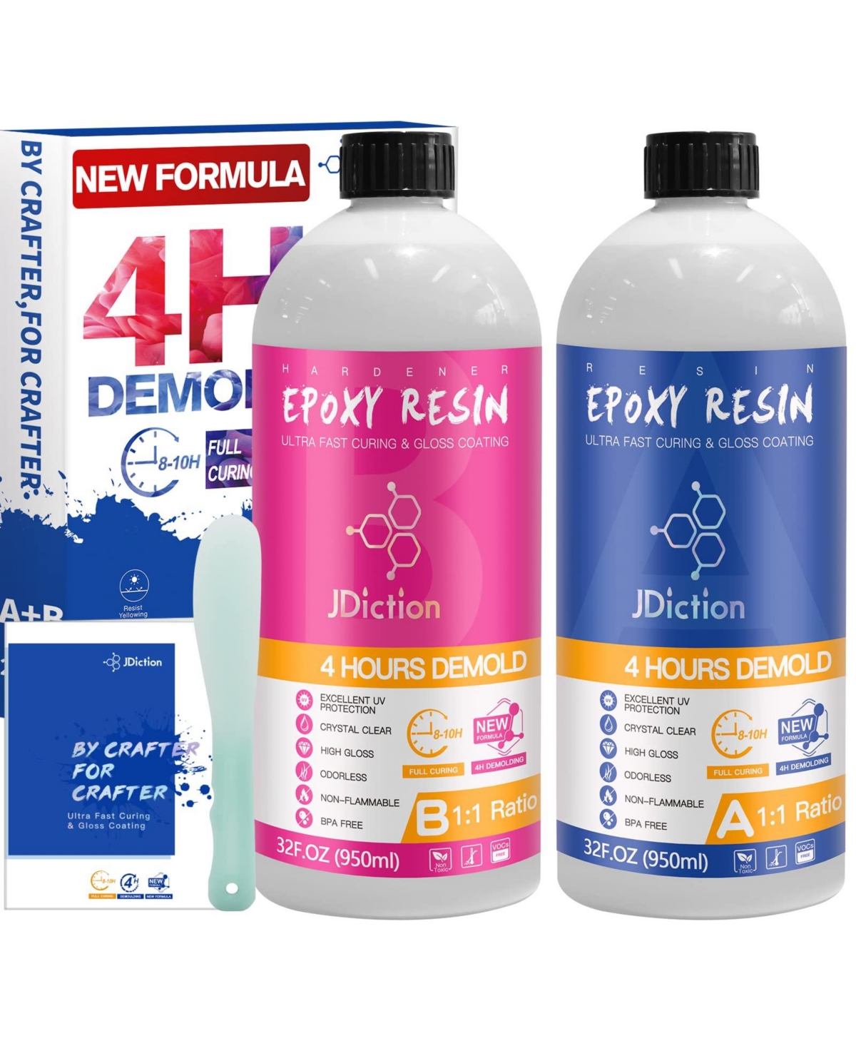 Fast-Cure Epoxy Resin Kit - 64oz Crystal Clear, Bubble-Free & Uv-Resistant for Jewelry, Art & Crafts (4-Hour Demold, Self-Leveling Formula)