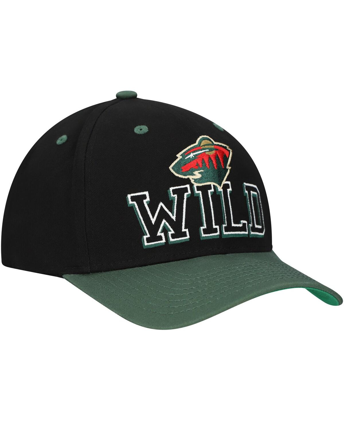 Mitchell & Ness Men's Black/green Minnesota Wild Backside Script 2-tone Pro Crown Adjustable Hat