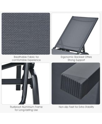 Set of 2 Patio Chaise Lounge Chair Aluminum Adjustable Recliner w/ Wheels