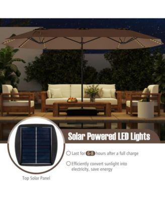 15.5 FT Extra-Large Patio Umbrella with LED Solar Lights and Crank Handle