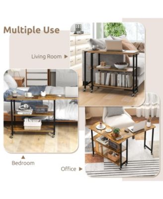 360° Rotating Sofa Side Table with 2-Tier Storage Shelves