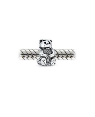 Cute Teddy Bear Charm Bead in Oxidized Sterling Silver for European Bracelets