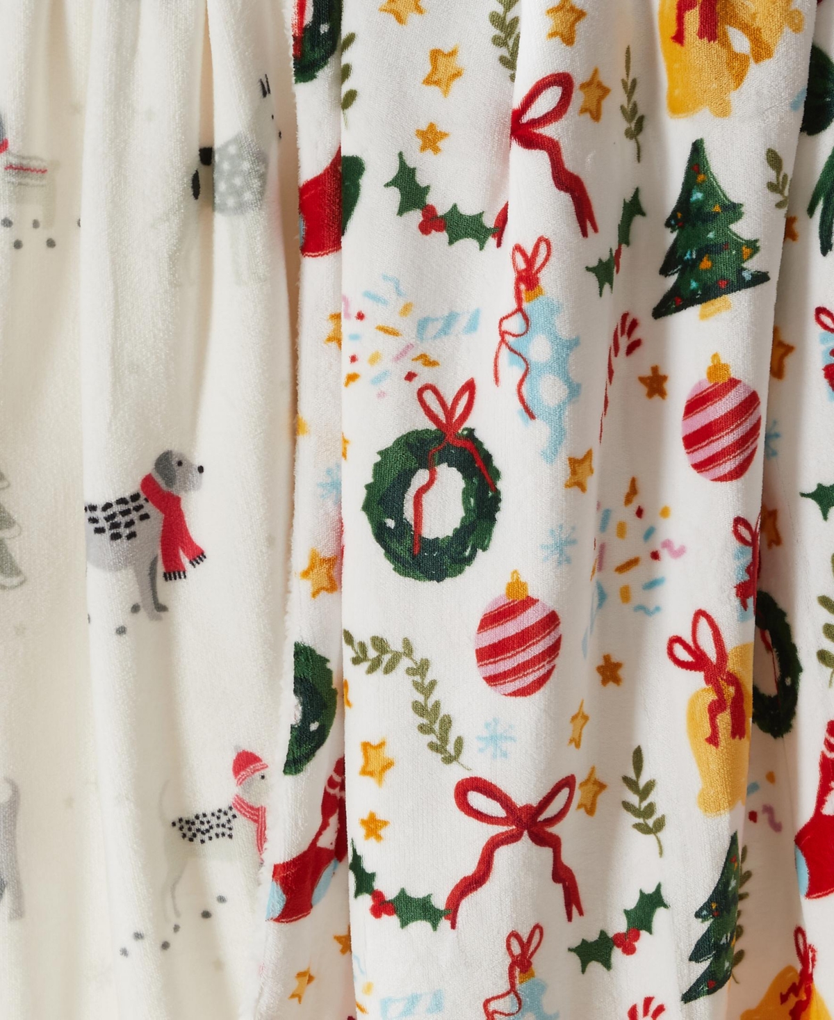 Linery & Co. Velvet Plush Fleece Reversible Sherpa Holiday Printed Throw